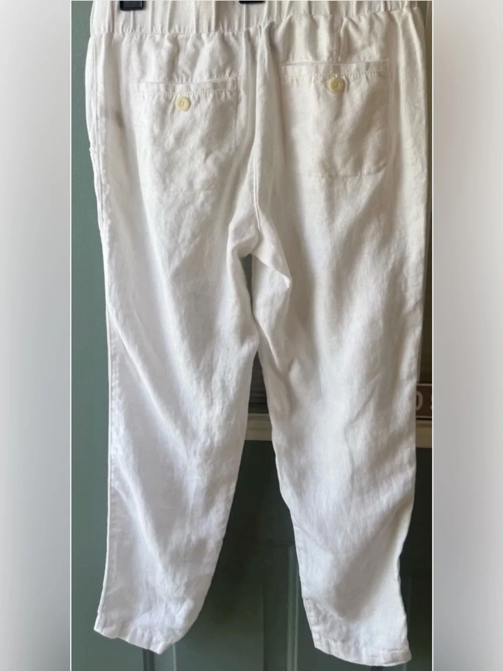 Athleta Women’s 100% Linen White Drawstring Ankle Pants Size 0 Lightweight